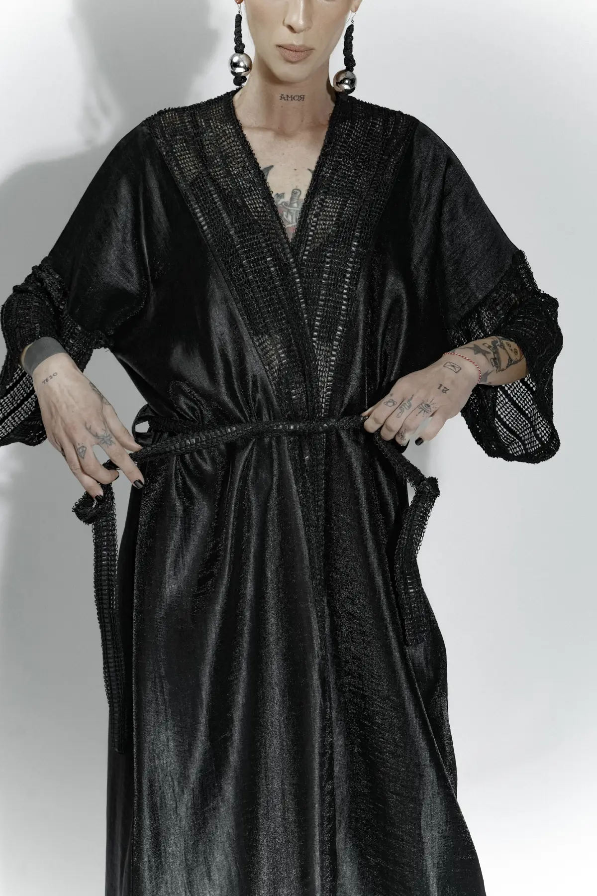 Two-Fabric Long Kimono