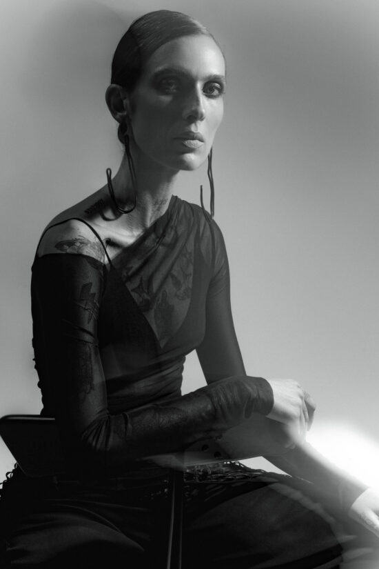 Asymmetric Sheer Mesh Long Sleeve Top
